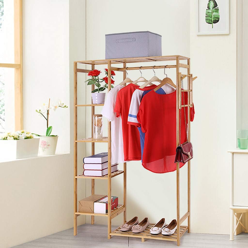 garment racks iuhan 6 tier bamboo garment rack heavy duty clothing rack storage shelves clothes hanging rack organizer with side hooks home uni tankers dk