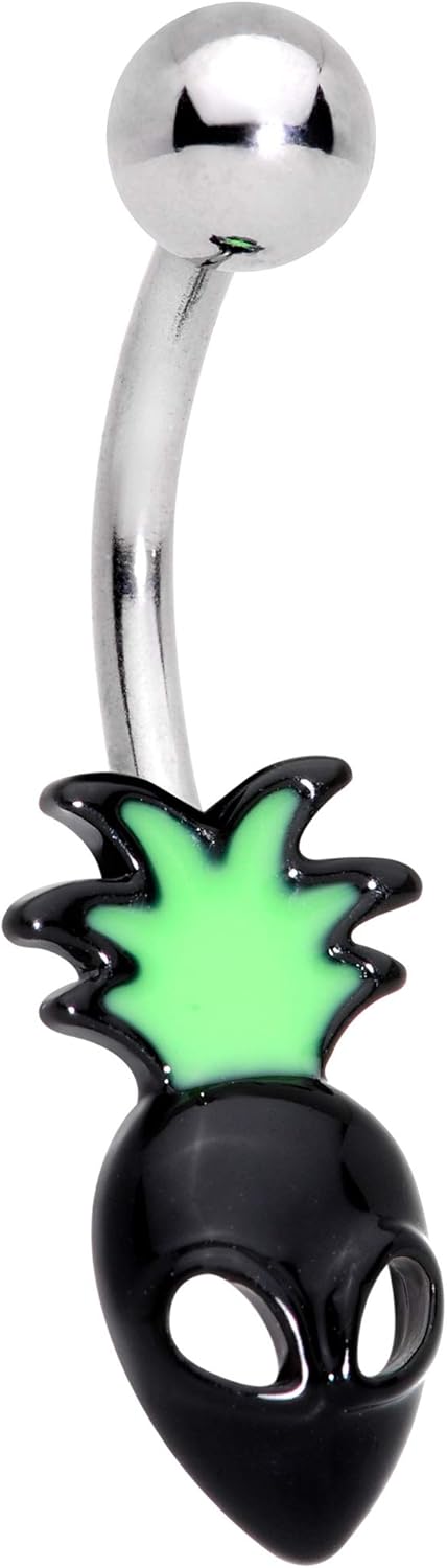 Amazon Com Body Candy 14g 7 16 316l Steel Navel Ring Piercing Green Black Pineapple Alien Belly Button Ring 11mm Jewelry