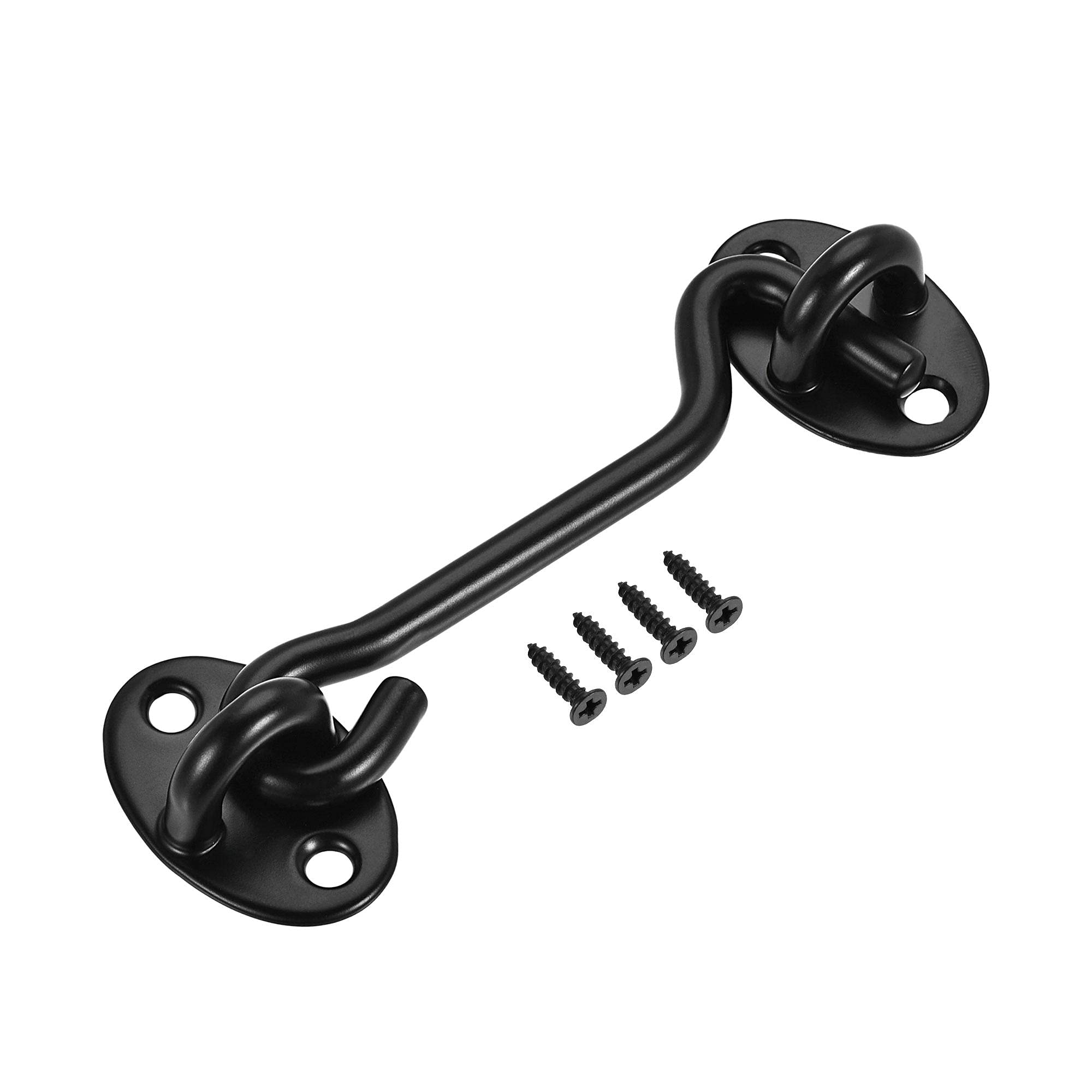 sourcing map 4" Cabin Hook Eye Latch Gate Door Swivel Window Hook 201 Stainless Steel with Screws Black