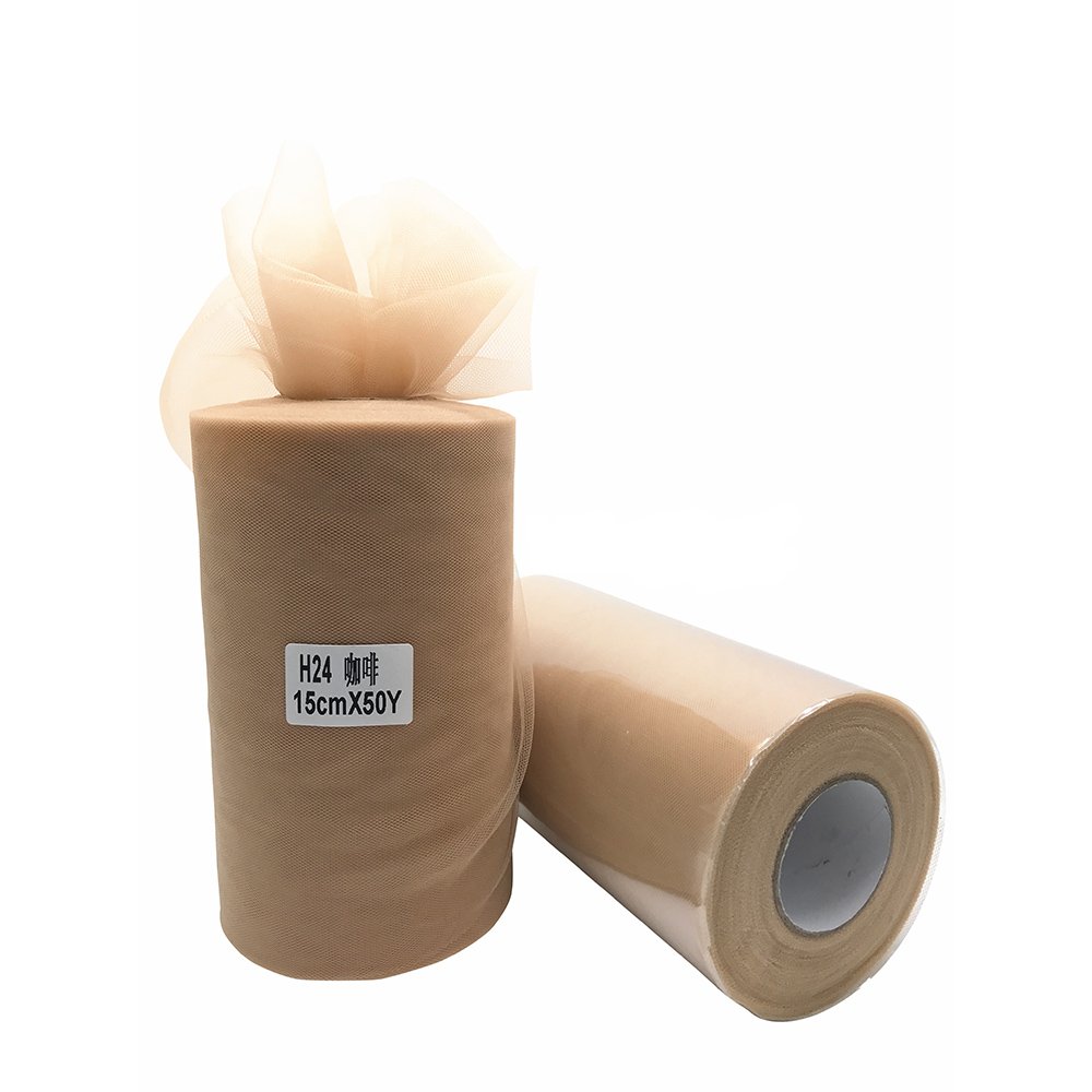 funnyjojo Super soft 6 Inch x 50 Yards (150FT) Tulle Roll - Tutu Skirt Baby Shower Dress Wedding Decor Sewing Crafts Wraping Fabric Party Decoration & 43 Colors - coffee