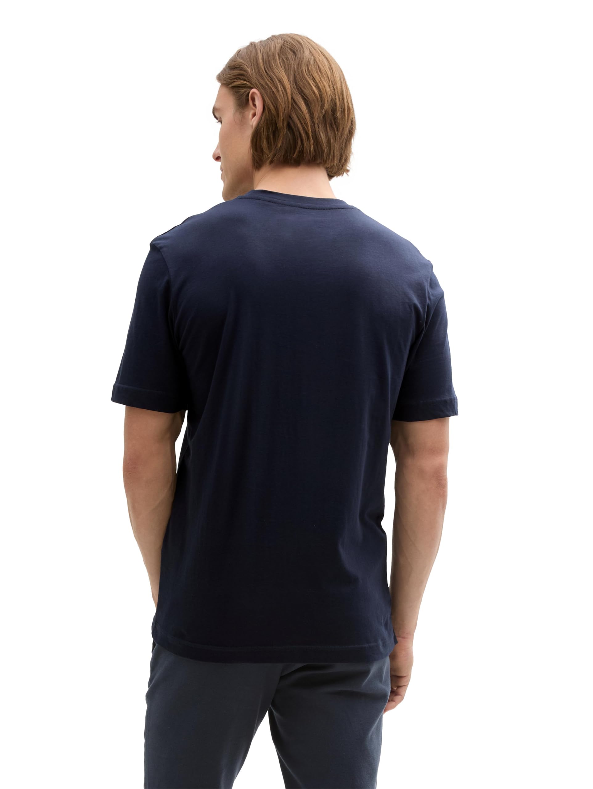 TOM TAILOR Herren T-Shirt mit Logo-Print aus Baumwolle, sky captain blue, XL 3