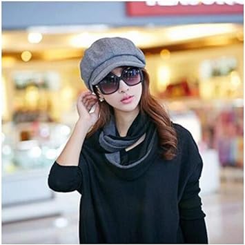 Amazon Co Jp Myqxaz スタイリッシュなレディースハット 坊主頭顔 少しウールベレー帽 八角形キャップ ハット Color Gray スポーツ アウトドア