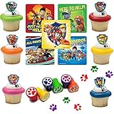 Paw Patrol Party Favors for 12: 12 Paw Patrol Cupcake Toppers, 36 Paw Patrol Stickers, 12 Paw Print Stampers