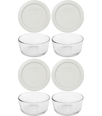 Pyrex Aufbewahrungsboxen Set – 2 Glasschalen 7200 & 2 Rote Deckel, 2 Tassen Fassung, Mikrowellengeeignet