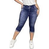 Flamingals Butt Lifting Mid Waist Skinny Jeans for Women Stretchy Fall Trendy Pull On Denim Capris