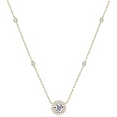 AINUOSHI Dainty 1 Carat Moissanite Station Necklace, 18K Gold Plated Sterling Silver Imitation Diamond Pendant, Hola Pendant for Women