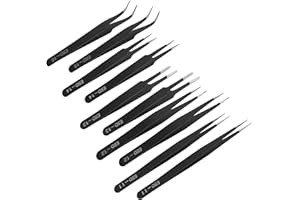 XINMEIWEN 10PCS Precision Tweezers Set Anti-Static Industrial Tweezers Set Stainless Steel Tweezers Kit for Electronics Lab J