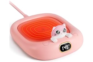DLTSLI Cute Cat Coffee Mug Beverage Warmer, Electric Cup Warmer for Milk Tea Water fit Desk Home Office, Candle Warmer Plate with 3 Temp. Setting Up to 149℉ Pink