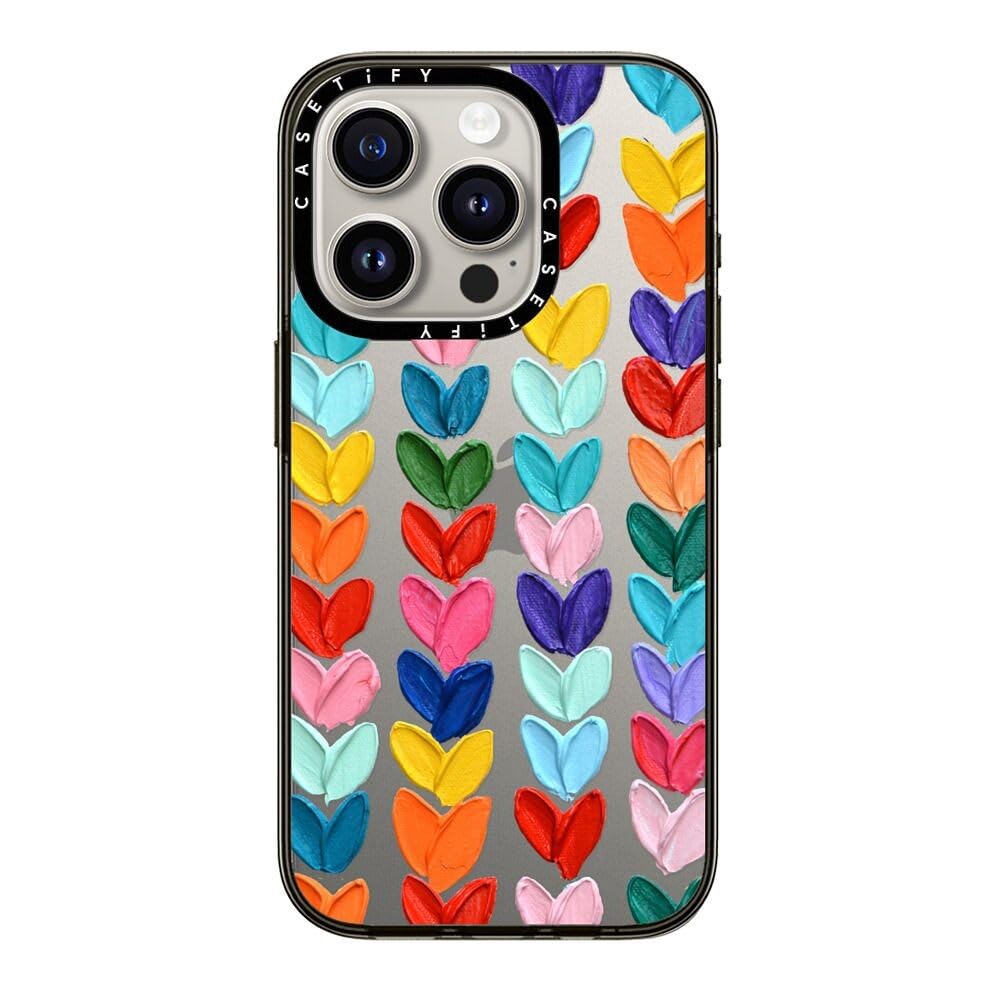 CASETiFY Compact Case for iPhone 15 Pro [2X Military Grade Drop Tested / 4ft Drop Protection] - Clear Polka Daub Hearts - Clear Black — image 1