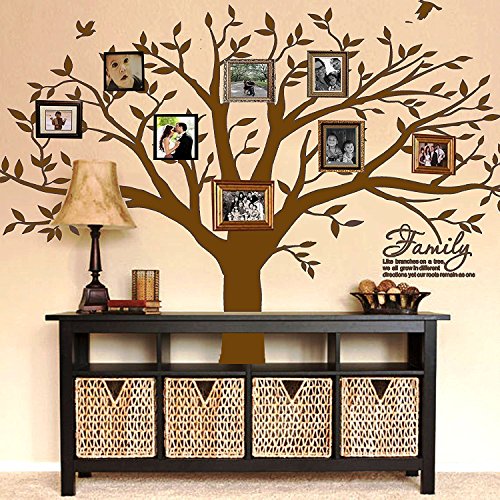 Family Tree Wall Decal Quote- Family Like Branches On A Tree Lettering Tree Wall Sticker for Bedroom Decoration (Brown)