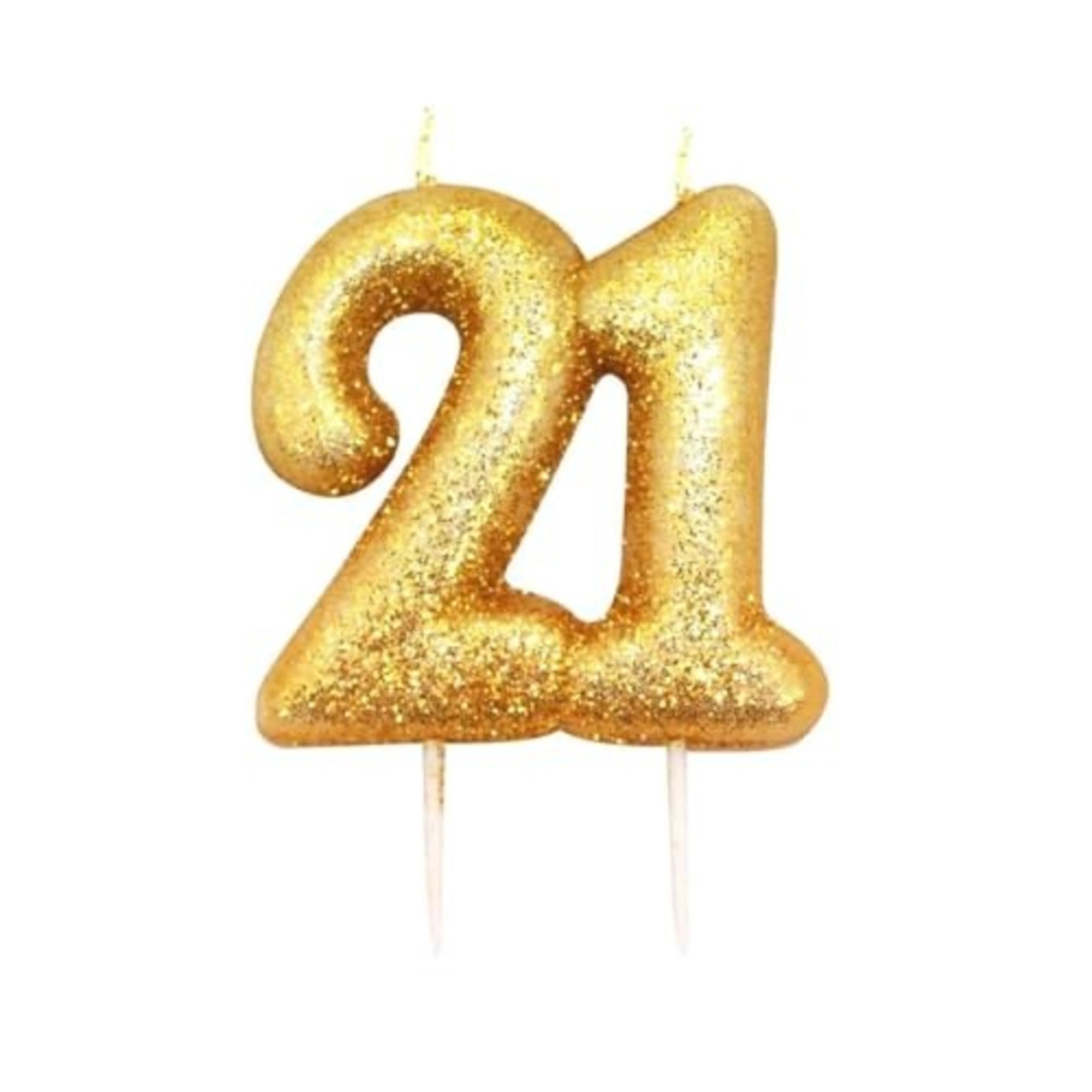 Anniversary House Elegant Gold Glitter 21th Birthday Candle - Premium Wax Number 21 Cake Topper for Anniversary, Party Decor & Milestone Celebrations - Shiny Metallic Sparkle Finish, 7cm Large