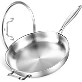DELARLO Stainless Steel Pan 14-Inch, Large Frying Pan with Lid, Heavy Duty, Compatible with Induction, Gas and Electric up to 650℉, Fast & Even Heating, Durable, Dishwasher, Oven Safe Skillet