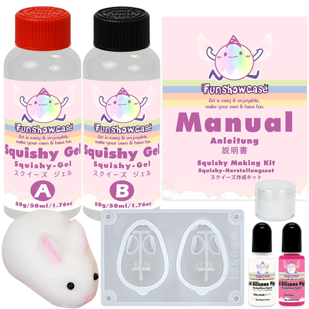 FUNSHOWCASE Taba Squishy Making Kit Gel+Rabbit Silicone Mould+Flocking+Pigment