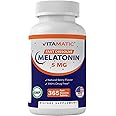 Vitamatic Melatonin 5 mg Tablets | Vegetarian, Non-GMO, Gluten Free | 1 Year Supply | Natural Berry Flavor - 365 Tablets
