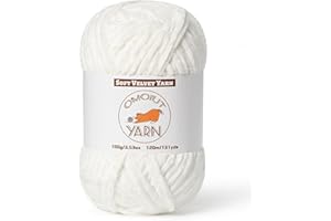 OMOIUT Fluffy Velvet Yarn for Crocheting, Chunky Chenille Baby Blanket Yarn for Crocheting, Soft Fuzzy Puzzle Yarn for Knitting, 100g/3.53oz Bulky Thick Amigurumi Crochet Yarn（White）