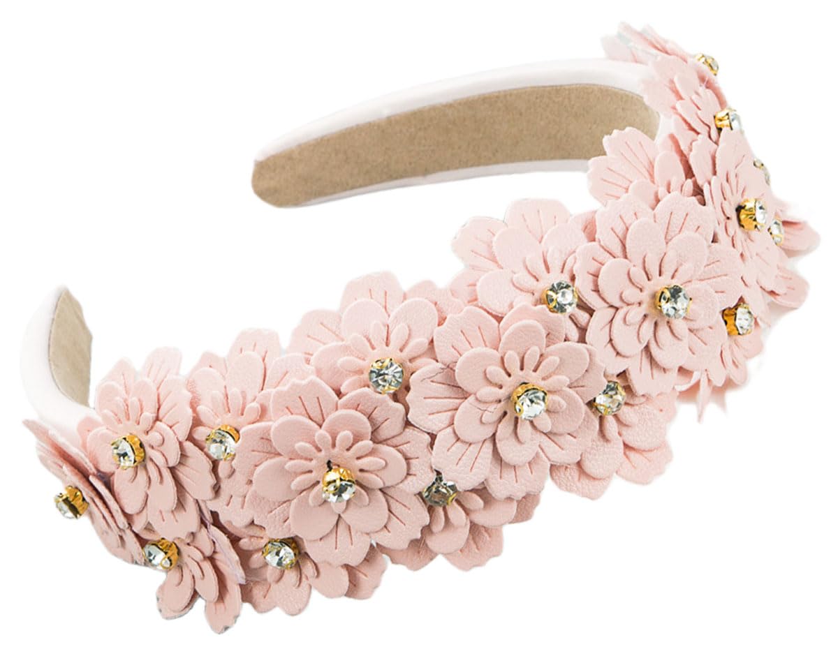 scicent Pink Headband Flower Headband for Women Glitter Hair Hoops Stylish Hair Accessories for Girls Fashion Cute Outdoor Hair Bands Sparkly Bling Diamond Hair Hoops - 25903