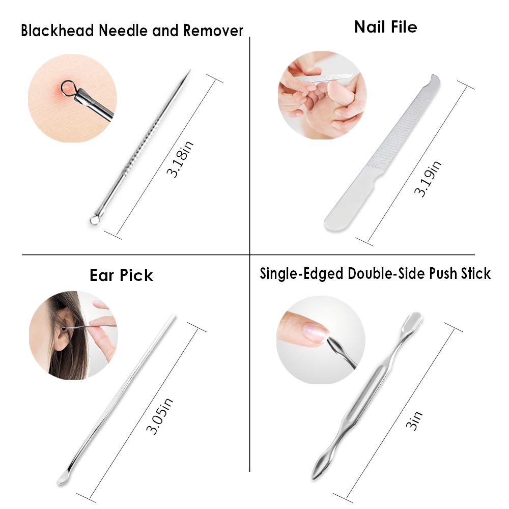 Manicure Pedicure Set Nail Clipper, UOWGA 17 Piece Stainless Steel Tools for Nail Grooming Cutter Kit Gift for Men/Women Includes Cuticle Remover with Portable Travel Case : Beauty