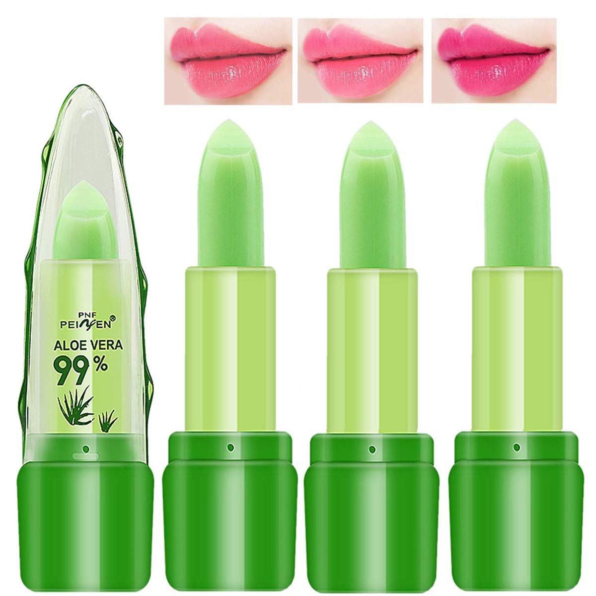 3 Packs Organic Aloe Vera Moisturizing Crystal Jelly Lipsticks, BEEXY Magic Temperature Colour Changing Long Lasting Lip Balm Set