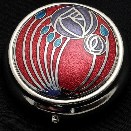 Pill Box in a Mackintosh Two Roses Design. (Purple)