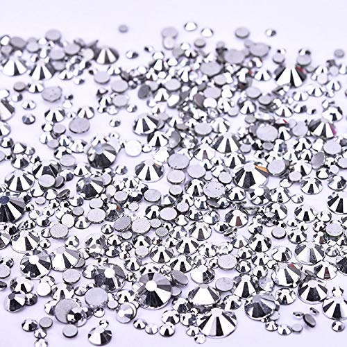 Jollin 3456 Flat Back Rhinestones, Glass Pendants, Gems for Nail Art, 6 Sizes, SS4~SS12, Silver, Mixed SS4 5 6 8 10 12