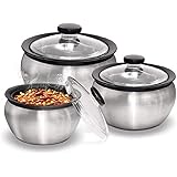 Milton 600/1500/2000ml 3-Piece Thermo Hot-Pot Insulated Casserole Gift Set, Medium, Steel