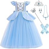 DLLYING Cinderella Dresses For Girls Little Kids Toddler Princess Fancy Dress Up Clothes + Accessories Halloween Christmas Carnival Birthday Party Role Play Cosplay Costume Blue 9-10 Years