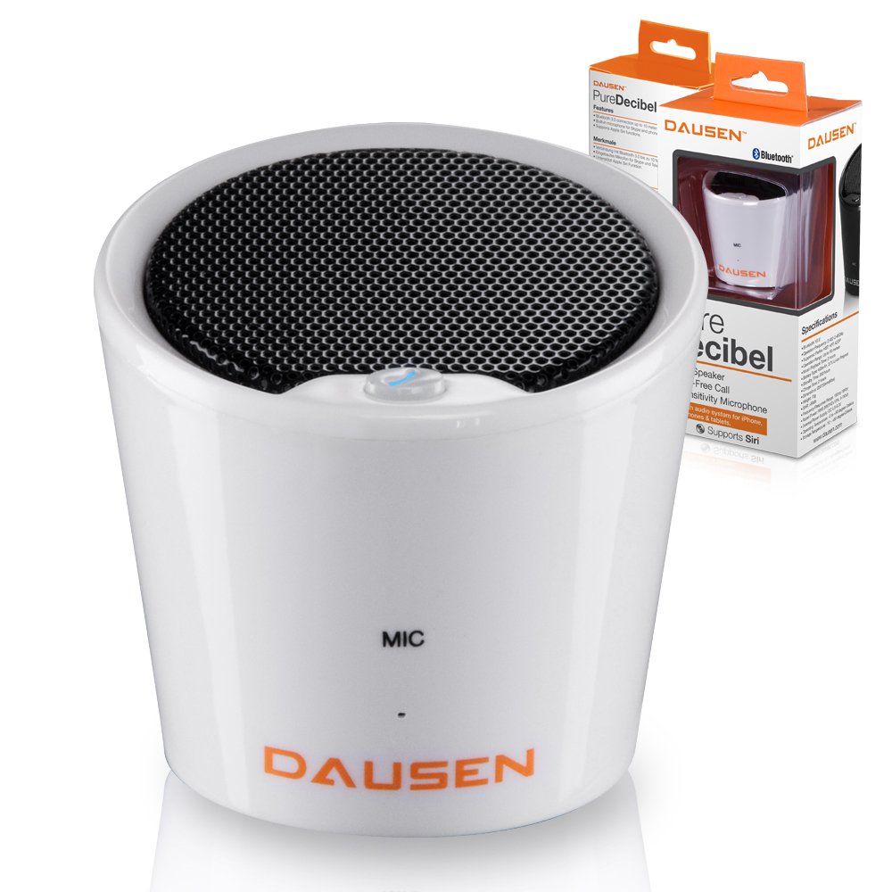 Ultra Compact Pure Decibel White Bluetooth Speaker, Minimalist Design, by Dausen with Siri Support for iPhone, iPad and Bluetooth Enabled Phones