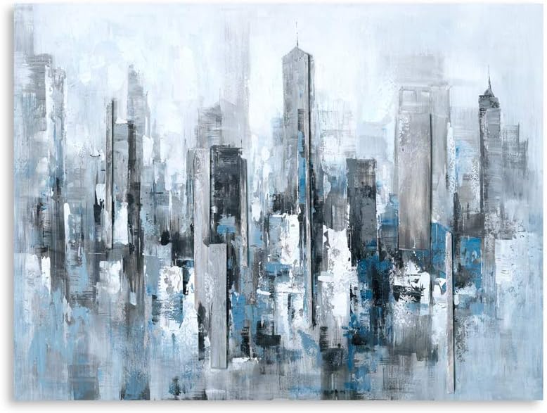 B BLINGBLING Abstract City View Wall Art: New York Skyline Buildings College Dorm Room Essentials for Boys Office Wall Decor Framed Easy Hanging (24"x32"x1 Panel)
