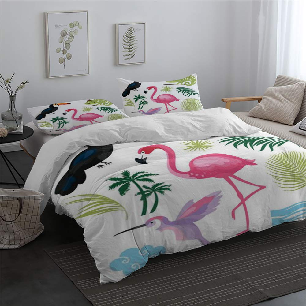 SunsethomeDeco Duvet Cover Set Tropical Collection Decorative 3 Piece Bedding Set with 2 Pillow Shams Queen Size 89x89 inch