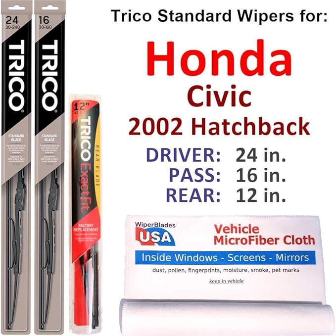 Amazon Com Wipers For 2002 Honda Civic Hatchback Set W Rear Trico Steel Wipers Set Of 3 Bundled With Microfiber Interior Car Cloth Automotive