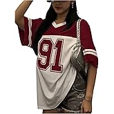 SweatyRocks Women's Y2k Jersey Shirt Number Graphic Tees Short Sleeve Color Block Football Tee Tops Sportswear