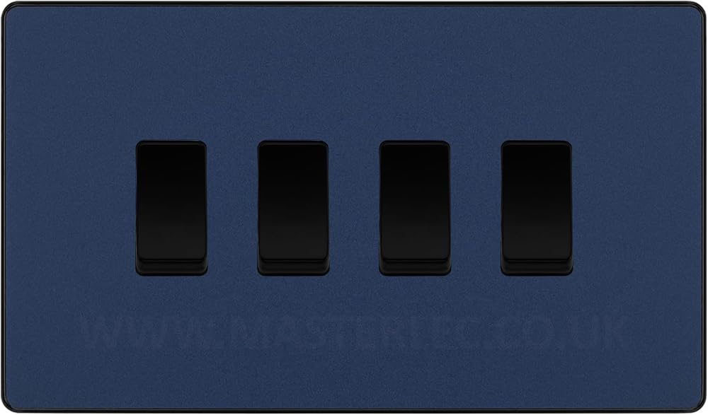 BG Evolve Matt Blue 4 Gang Quad Light Switch PCDDB44B Screwless Modern