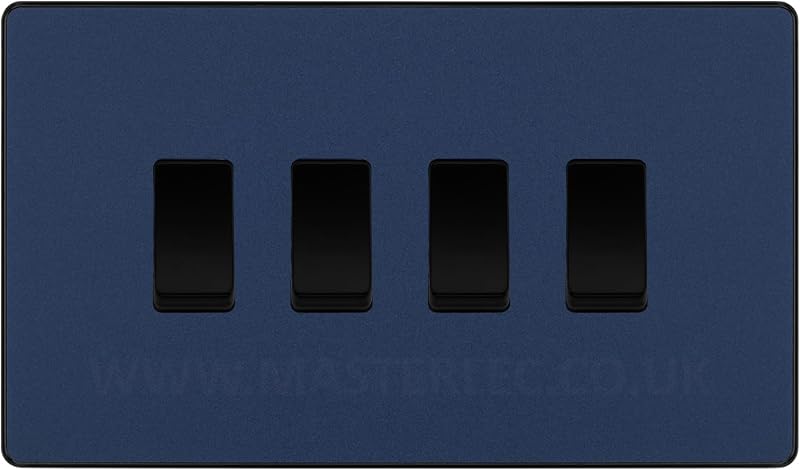 BG Evolve Matt Blue 4 Gang Quad Light Switch PCDDB44B Screwless Modern