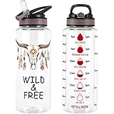32oz Motivational Water Bottle with Straw & Time Marker, BPA Free Tritan Material, Dust-proof Flip Straw, Leak Proof, Carry H