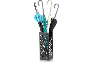 Noamus Metal Umbrella Holder, Heavy Square Canes Walking Sticks Stand Rack, Freestanding Rain Collection Umbrella Organizer, Black Umbrella Storage Bin for Entryway, Home, Office, 6.1"x6.1"x15.7"