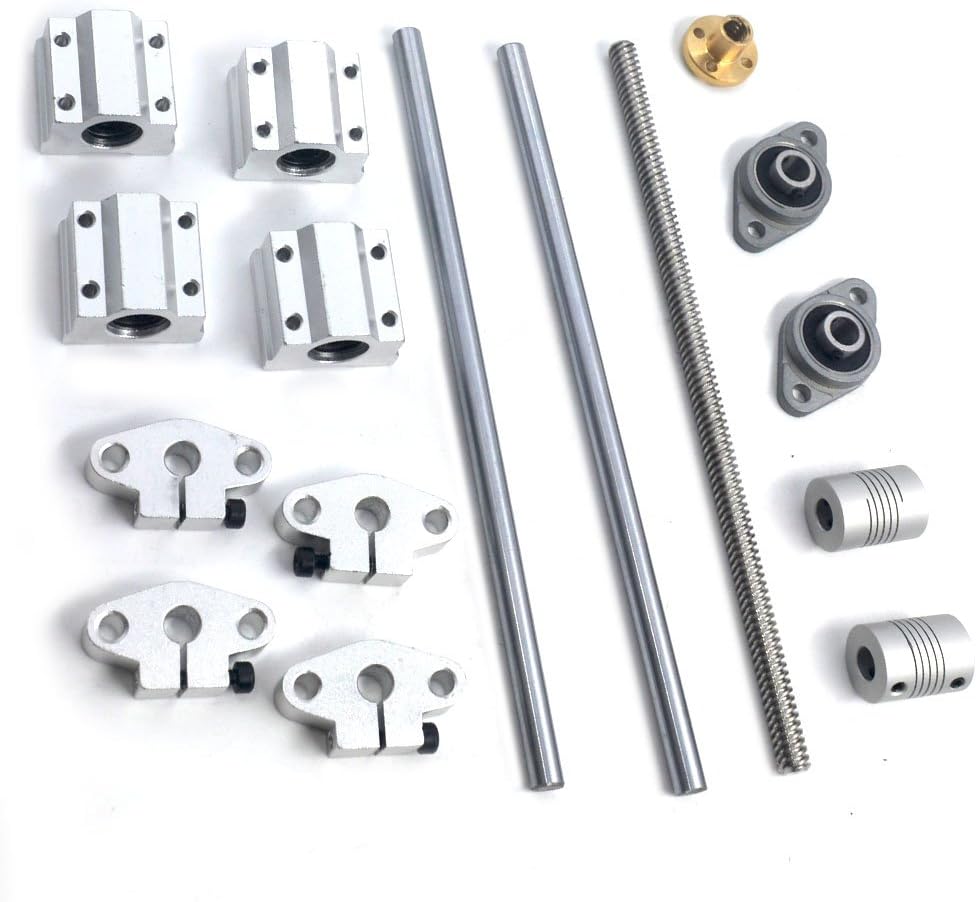 Glvanc, Hot Sale 3D Printer Guide Rail Sets T8 Vertical 8mm Lead Screw Nut + L400mm Shaft Optical Axis + Pillow Block Bearing + Linear Slide Block + D19L25 Shaft Coupling +Rail Shaft Support 16Pcs