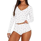 REVETRO Womens Sexy Pajamas Sets Spring Trendy Lounge Sets Y2k Pajamas Long Sleeve Shirts 2 Piece PJ Set Sleep Set