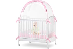 YAVIL Baby Crib Tent Net to Keep Baby from Climbing Out, Baby Safety Tent Toddler Canopy Netting Falls and Mosquito Bites with Breathable Mesh & Pack N Play Tent (Pink,Twin Size)