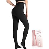 UISLII Black Opaque Fleece Lined Tights for Women under Dress, Thermal Ribbed Leggings for Women, Warm Sweater Tights
