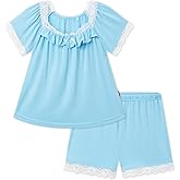 EASWEET Toddler Girls Short Sleeve Pajamas 2T-6T, Soft Comfy Viscose from Bamboo, Shorts Set Summer Pjs for Little Girls