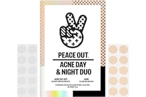 PEACE OUT Acne Day & Night Duo, Sheer Hydrocolloid Pimple Patches For Day Plus Overnight Acne Dots, Helps Clear Blemishes Quickly with Salicylic Acid, Retinol and Aloe Vera, 20 dots