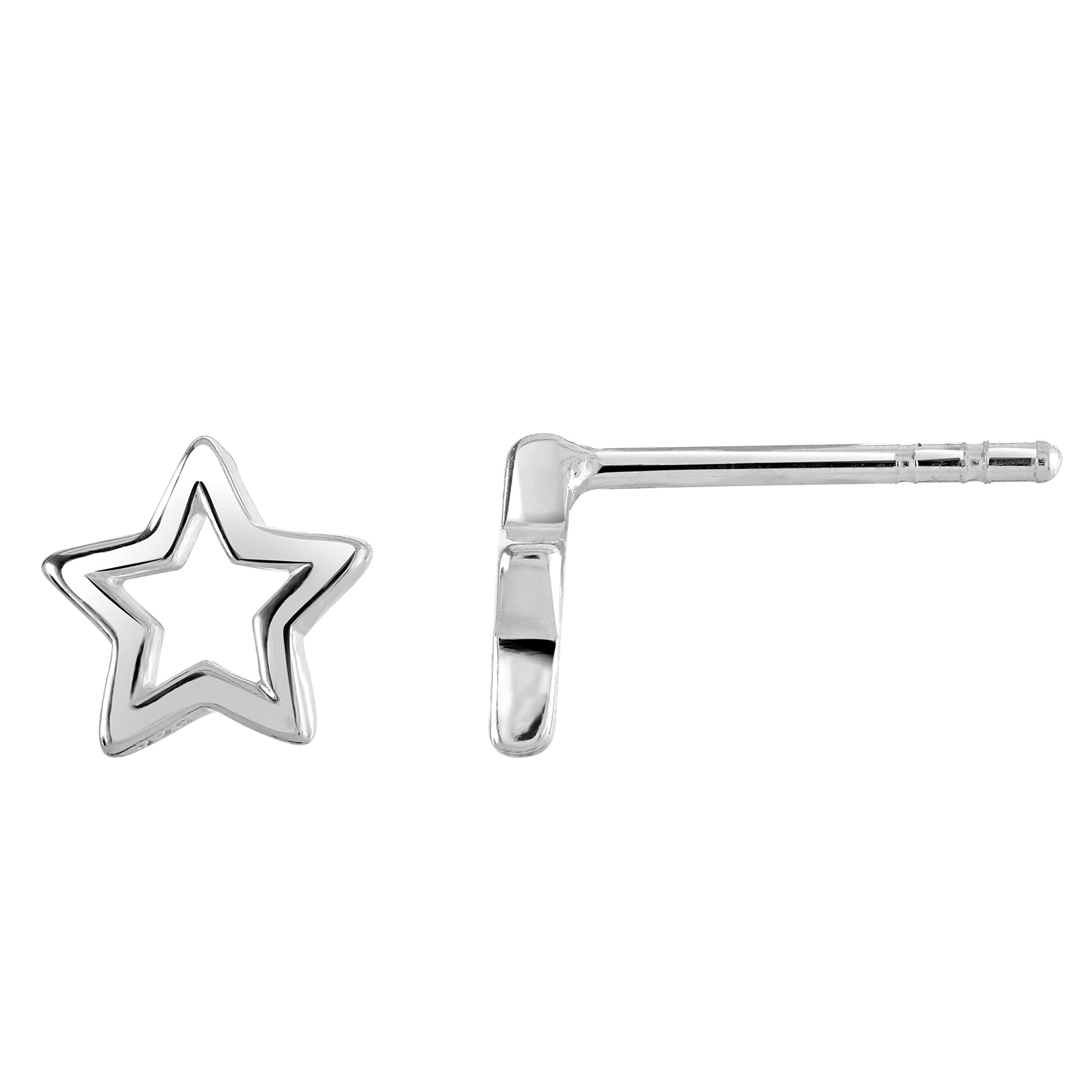 DEW Sterling Silver Open Star Stud Earrings – 925 Sterling Silver, Open Cutout Outline Design, Celestial Style, Great for Gifting