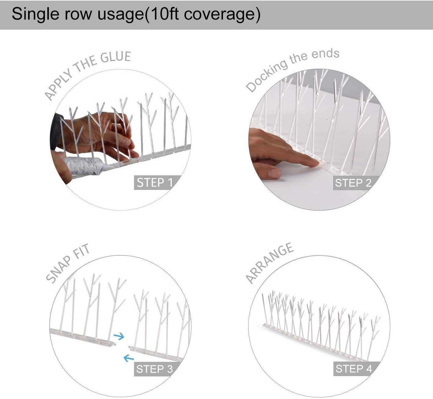 ASPECTEK Polycarbonate Bird Spikes Kit, 10 Feet with Strong Silicone Glue Tube Included, White - Image 4