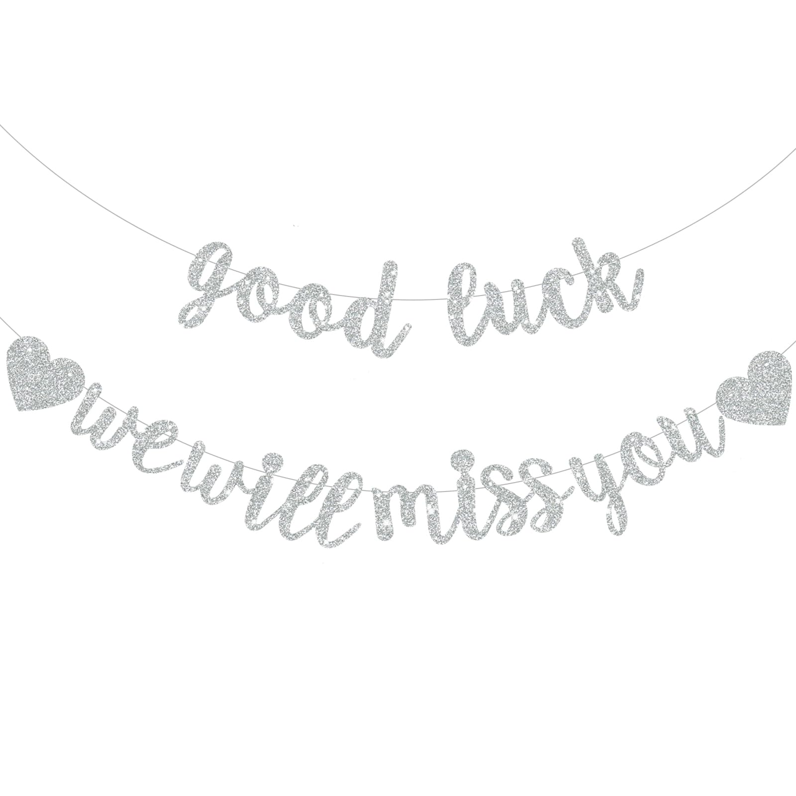 DecoGlee Silver Good Luck We Will Miss You Banner, Pre-Strung Glitter Retirement Farewell Party Sign Garland, Graduation Party Supplies — image 1