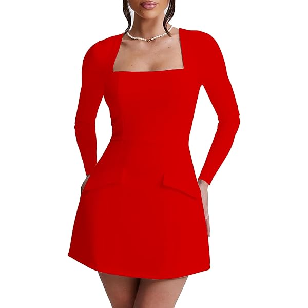 strapless open back dress Red SATUN Square Collar Long Sleeves Evening Dress Gown main image 0