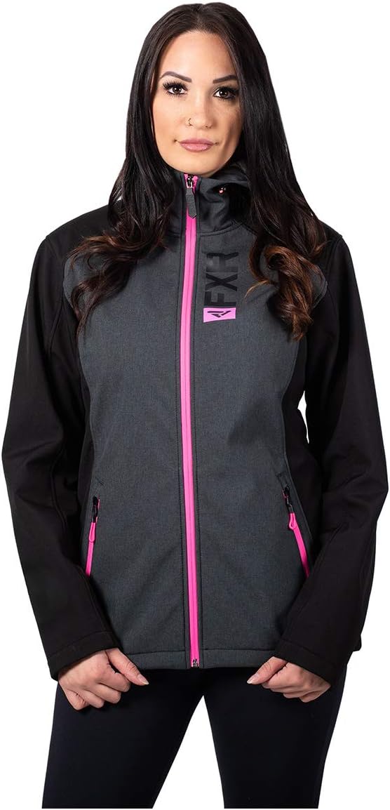 FXR Womens Pulse Softshell Jacket Char Heather/Elec Pink