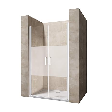 Sogood Nischentür 139cm - 143cm Nischendrehtür Duschabtrennung Teramo24 195cm ESG-Sicherheitsglas Duschtür mit Milchglas-Stre