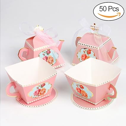 Aerwo 50pcs Teapot And 50pcs Teacup Shape Party Favor Boxes Candy