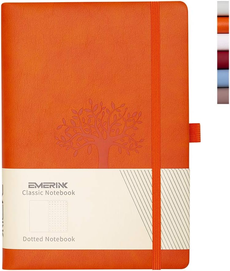 Leather A5 Notebook Journal, Bullet Dotted Journal, The Tree of Life, Pocket, Elastic Closure, Pen Holder, Bookmark,Quality Paper - 100gsm