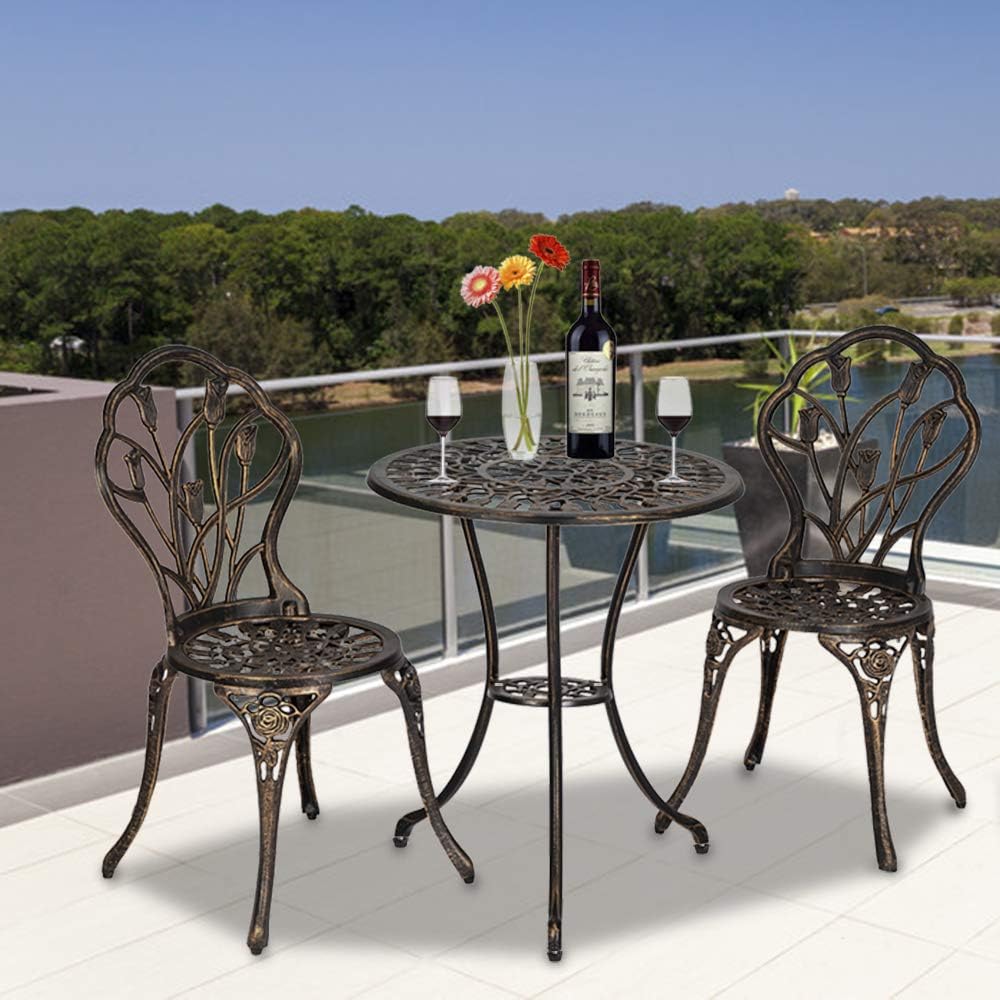 Patio, Lawn & Garden YYAO 3Piece Patio Bistro Set,Cast Aluminum Bistro Table Chair Outdoor